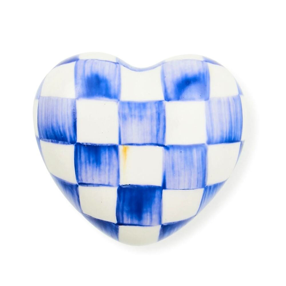 MacKenzie-Childs Royal Check Heart Shaped Knob 1.57in Ceramic New